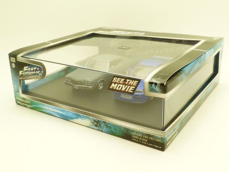 Coffret CHEVROLET CHEVELLE SS + NISSAN SKYLINE GTR Film FAST AND FURIOUS 2 1/43 - Foto 1 di 7