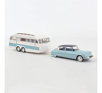 CITROEN DS19 bleu nuage + caravane HENON 1959 1/18 Norev 181760 3551091817604 B09S6VS24K