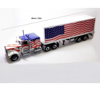 Camion KENWORTH W900 + REMORQUE drapeau USA 1/18 KKScale Rk180125 RK180169 semi remorque Truck