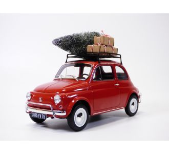 Fiat 500 L Rouge 1968 avec sapin de Noël sur la galerie 1/18 Norev 187779 500l 3551091877790