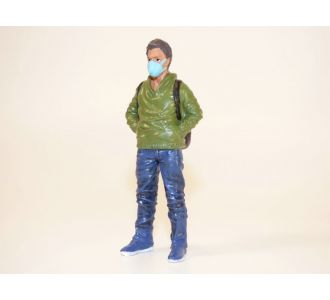 FIGURINE ETUDIANT AVEC MASQUE COVID ET SAC A DOS HAZMAT CREW VI 1/18 AMERICAN DIORAMA AD-76271 686162762712 CORONAVIRUS FIGURE