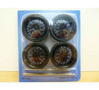 SET DE 4 JANTES TUNING N°11 + PNEUS 1/18 NOIR WHEELS 2004 1/18 ROUES TUNING ACCESSOIRE MAQUETTE MODELISME