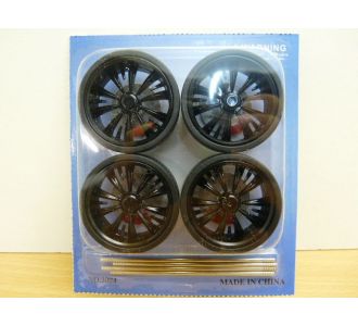 JANTES NOIRES + PNEUS 1/18 D40mm WHEELS 2004 N°7 ACCESSOIRES TUNING MINIATURE 1/18 1/24