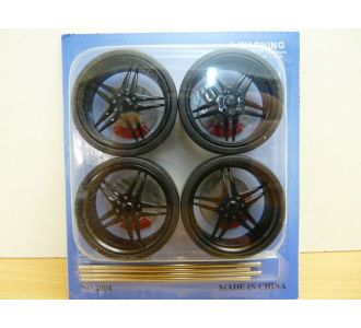 SET DE 4 JANTES TUNING NOIR D40 MM TUNING + PNEUS 1/18 1/24 ACCESSOIRE WHEELS 2004 N°8
