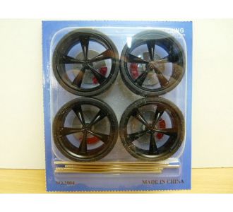 SET DE 4 JANTES TUNING NOIRES D40 mm + PNEUS 1/18 n°9 WHEELS2004BK