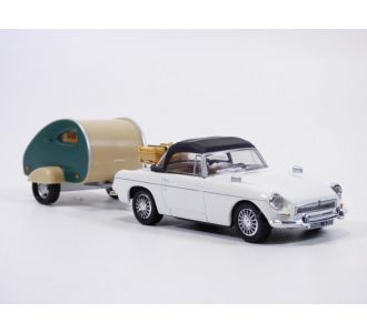 MGB CABRIOLET BLANC + CARAVANE 1/43 CARARAMA 14711 4891965001470
