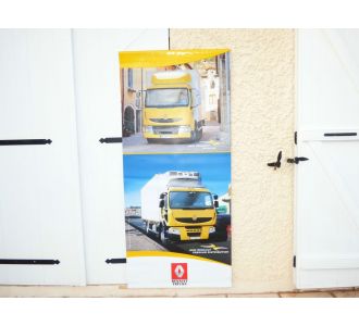 OCCASION véritable affiche PVC RENAULT MIDLUM & PREMIUM DISTRIBUTION jaune 80x180cm Camion poids lourds semi remorque deco de garage atelier chambre