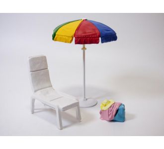 Set accessoires de PLAGE - beach girl 1/18 American Diorama 76317 0686162763177 B0B5S3W2FL PARASOL & CHAISE LONGUE