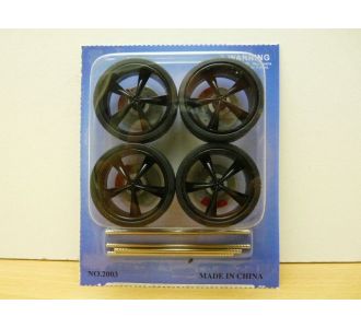 SET DE 4 JANTES TUNING 1/24 ou 1/18 NOIRES + PNEUS D34mm WHEELS 2003 ACCESSOIRE MODELISME MODELCAR
