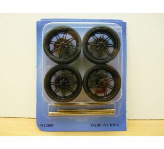 SET DE 4 JANTES TUNING NOIRES D34 mm + PNEUS 1/18 - 1/24 n°36