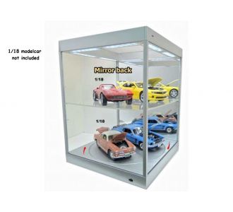 ARMOIRE ETAGERE BOITE VITRINE SHOW CASE AVEC 8 LAMPES A LED BLANCHES ET PLATEAU TOURNANT POUR 2x 2 1/18 PLEXIGLAS BOX DIORAMA 1/18 TRIPLE 9 T9-69929 0749461399291