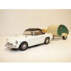 MGB cabriolet blanc + caravane 1/43