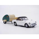 MGB cabriolet blanc + caravane 1/43